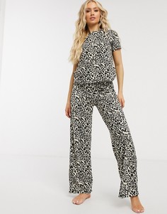 Пижамные брюки от комплекта с леопардовым принтом ASOS DESIGN-Мульти