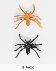 2 блестящие заколки для волос в виде паука (черный/оранжевый) Pieces-Мульти