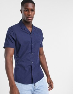 Темно-синяя рубашка с короткими рукавами и однотонным цветочным принтом Topman-Темно-синий