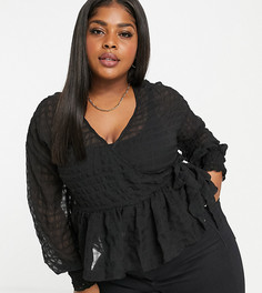 Черная блузка на запахе в клетку Missguided Plus-Черный