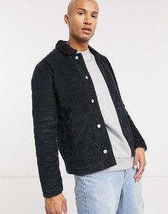 Черная вельветовая куртка с воротником "борг" ASOS DESIGN-Черный