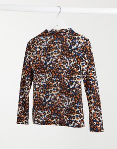 Топ с высоким воротником и звериным принтом JDY-Мульти