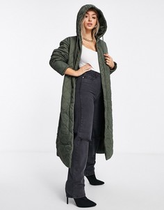 Стеганое пальто с капюшоном цвета хаки Missguided diamond-Зеленый