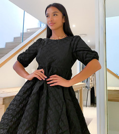 Черное свободное платье миди с пышными рукавами и жаккардовым узором Y.A.S Petite-Черный
