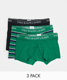 Набор из 3 боксеров-брифов (черные/в полоску/зеленые) с контрастным логотипом на поясе Polo Ralph Lauren-Мульти