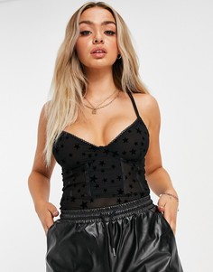 Сетчатый боди черного цвета с принтом в виде звездочек NA-KD-Черный