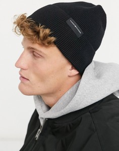 Черная шапка-бини в рубчик с логотипом Tommy Hilfiger-Черный