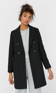 Stradivarius Двубортное Драповое Пальто Женская Коллекция Черный L
