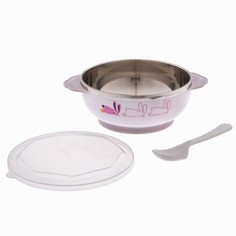 Набор детской антикорозийной посуды, 3 предмета: тарелка, 350 мл, ложка, крышка Крошка Я