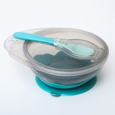 Набор для кормления: миска на присоске, с крышкой + ложка, цвет бирюзовый Mum&Baby