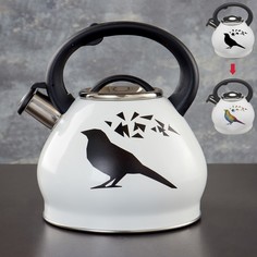 Чайник со свистком 3 л magic birds,с индикатором нагрева, индукция Доляна
