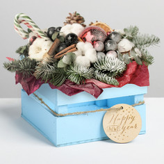 Деревянный ящик реечный happy new year, 13 × 13 × 9 см, с шильдиком на бечёвке Дарите Счастье