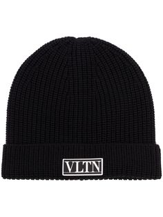 Valentino шапка бини в рубчик с логотипом VLTN
