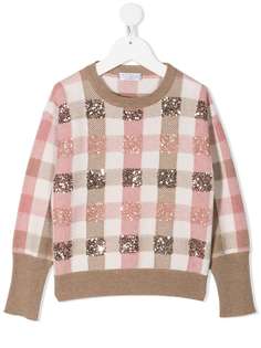 Brunello Cucinelli Kids клетчатый джемпер с пайетками