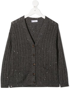 Brunello Cucinelli Kids кардиган крупной вязки с пайетками