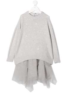Brunello Cucinelli Kids платье-джемпер со вставкой из тюля