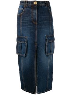 Balmain джинсовая юбка-карандаш с карманами карго