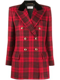 Saint Laurent двубортный блейзер в клетку