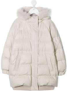 Brunello Cucinelli Kids пуховик с искусственным мехом