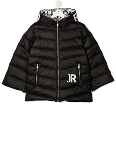 John Richmond Junior стеганая куртка с капюшоном и логотипом