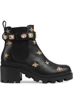 Gucci ботильоны с ремешком и вышивкой