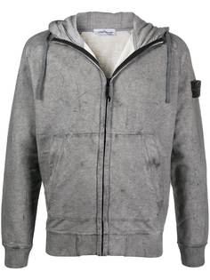 Stone Island худи на молнии с эффектом потертости