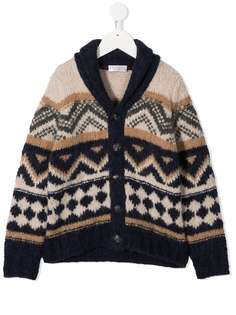 Brunello Cucinelli Kids кардиган с V-образным вырезом и геометричным узором