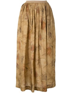Uma Wang юбка с цветочным принтом и складками