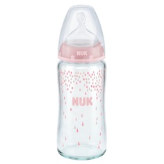 Бутылочка Nuk First Choice Plus с силиконовой соской размер M, стекло, 0-6 мес, 240 мл