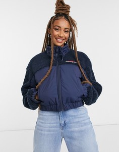 Темно-синяя куртка со вставками из искусственной цигейки Tommy Jeans-Темно-синий