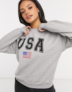 Свитшот с принтом USA в цвете серый меланж ASOS DESIGN Tall