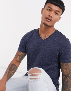 Синяя меланжевая футболка с V-образным вырезом Celio-Синий