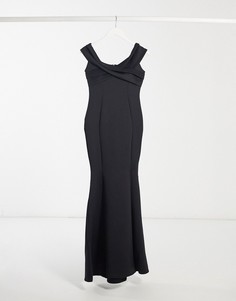Черное платье макси c открытыми плечами Lipsy-Черный цвет