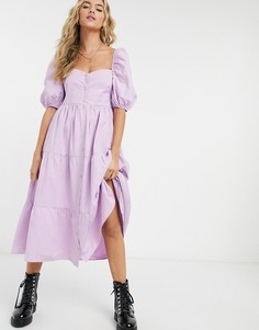 Лавандовое свободное платье на пуговицах Bershka-Фиолетовый