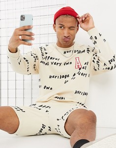 Спортивный костюм ASOS Actual в стиле oversized с шортами и текстовым логотипом-Neutral