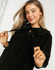 Черное свободное платье мини с воротником и баской ASOS DESIGN-Черный