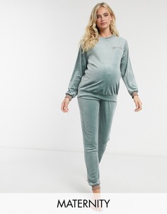 Зеленые велюровые джоггеры с отделкой в полоску Hunkemoller Maternity-Зеленый