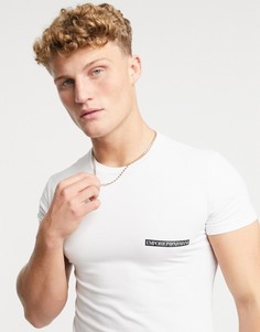 Белая облегающая футболка в стиле casual с логотипом и надписью Emporio Armani-Белый