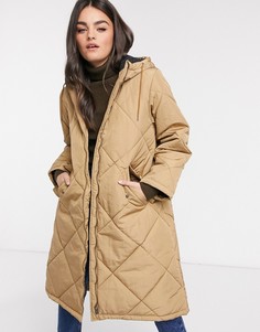 Стеганая куртка oversized бежевого цвета Selected Femme-Коричневый