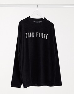 Удлиненная футболка в стиле oversized с вышитым логотипом на черной махровой ткани ASOS Dark Future-Черный