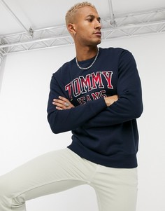 Темно-синий свитшот в университетском стиле с круглым вырезом и логотипом Tommy Jeans
