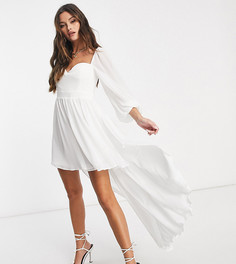 Белое платье с глубоким вырезом и длинными пышными рукавами Ei8th Hour Exclusive-Белый