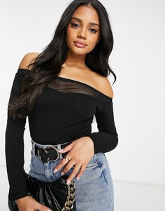 Черное боди с открытыми плечами и сеткой NA-KD-Черный