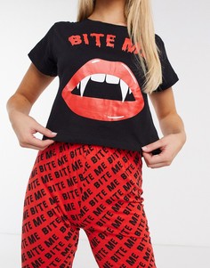 Комплект на Хэллоуин из штанов и пижамы с надписью "Bite Me" Brave Soul-Черный