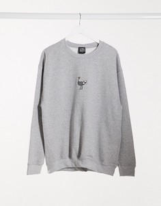 Серый oversized-свитшот с вышивкой страуса New Love Club