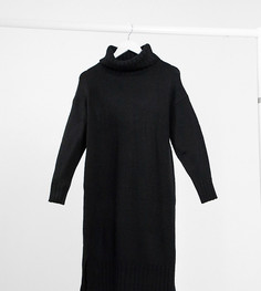 Черное платье с отворачивающимся воротом New Look Petite-Черный
