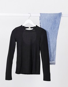 Трикотажный черный лонгслив с открытой спиной Stradivarius