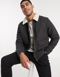 Куртка Харрингтон из материала с добавлением шерсти New Look-Серый