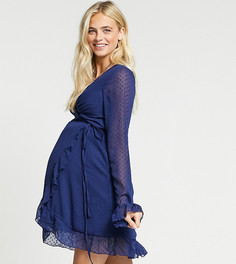 Темно-синее платье мини из ткани добби с запахом и рукавами клеш ASOS DESIGN Maternity-Темно-синий