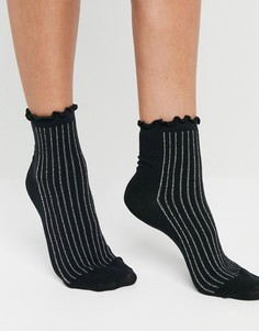 Черные носки в серебристую полоску Pieces-Черный